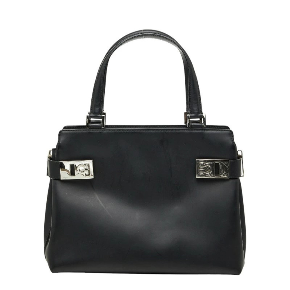 Salvatore Ferragamo Gancini Handbag Black Leather